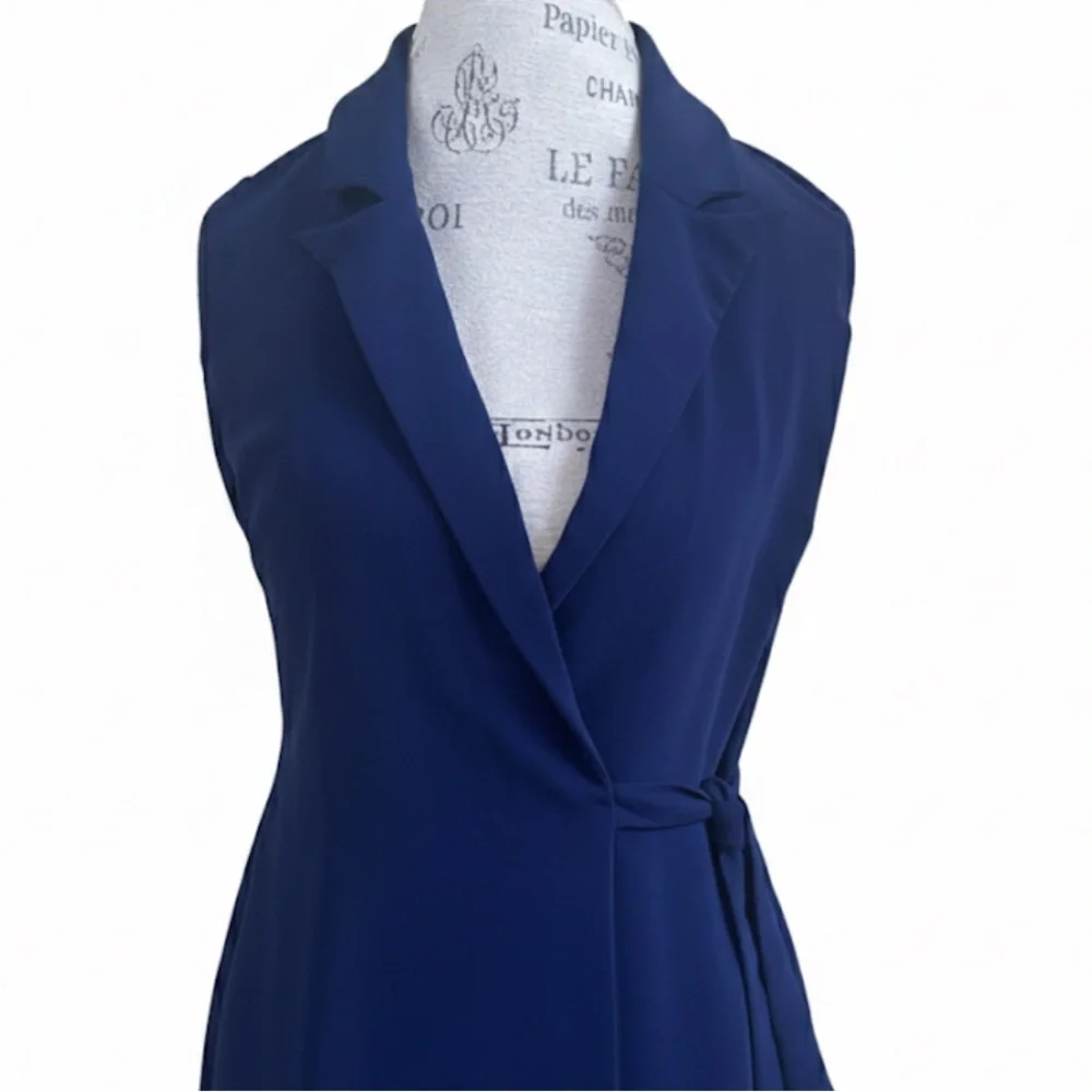 Amanda Uprichard “Montreal” Sleeveless Blue Wrap Dress Small Excellent Condition